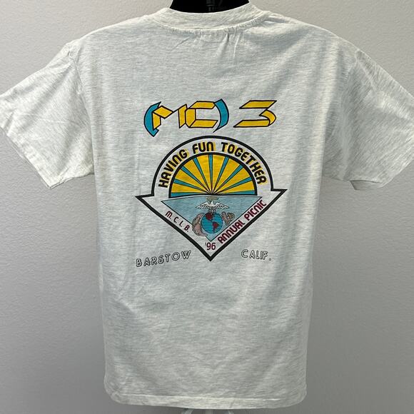 Vintage 90s USMC Marine Corps MC3 T Shirt Military MCLB Barstow USA Gray L Large - Picture 3 of 7